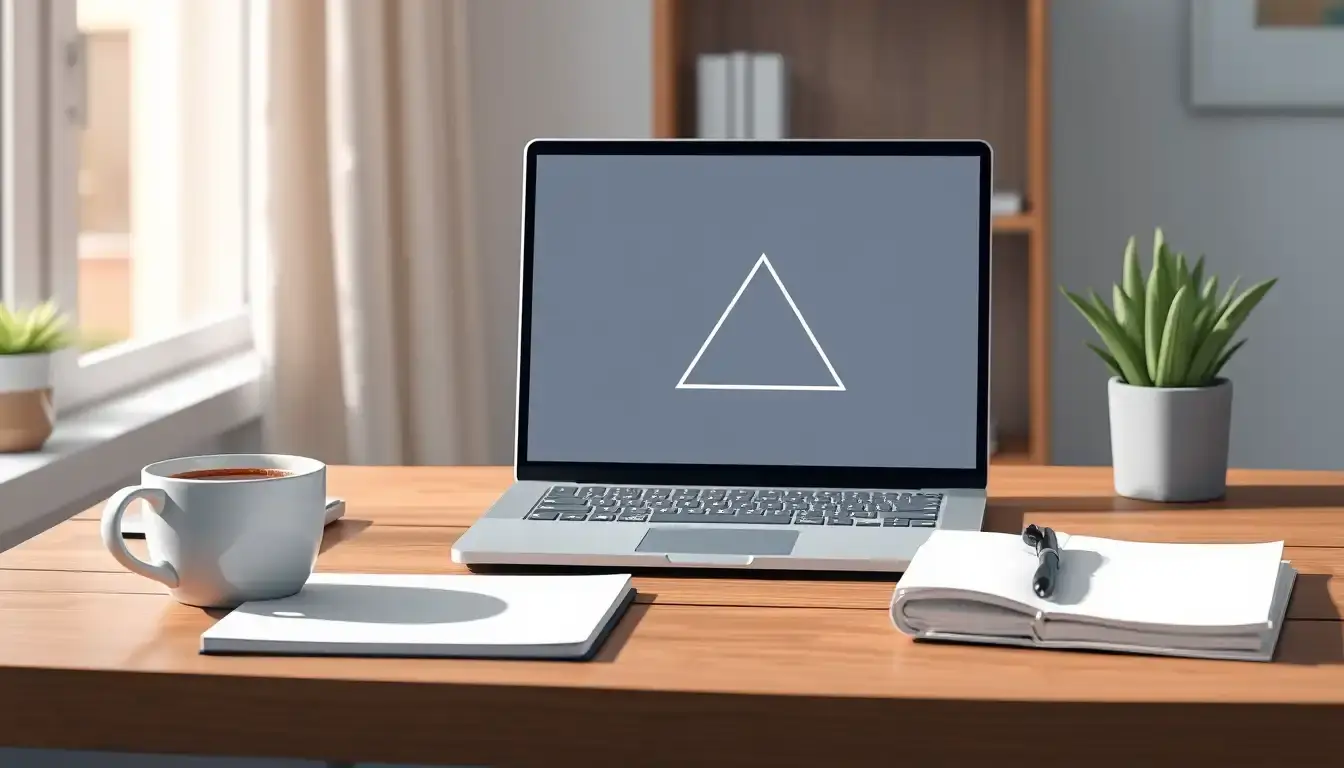 Modernes Desktop-Setup mit geometrischen Zeichnungen zum Thema Berechnen Höhe Dreieck.