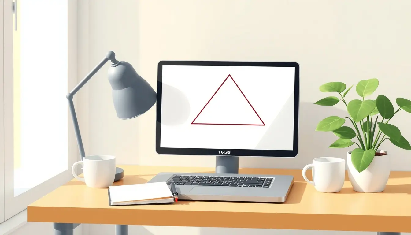 Laptop zeigt geometrische Skizze für die Flächeninhalt Dreieck Berechnung am Arbeitsplatz