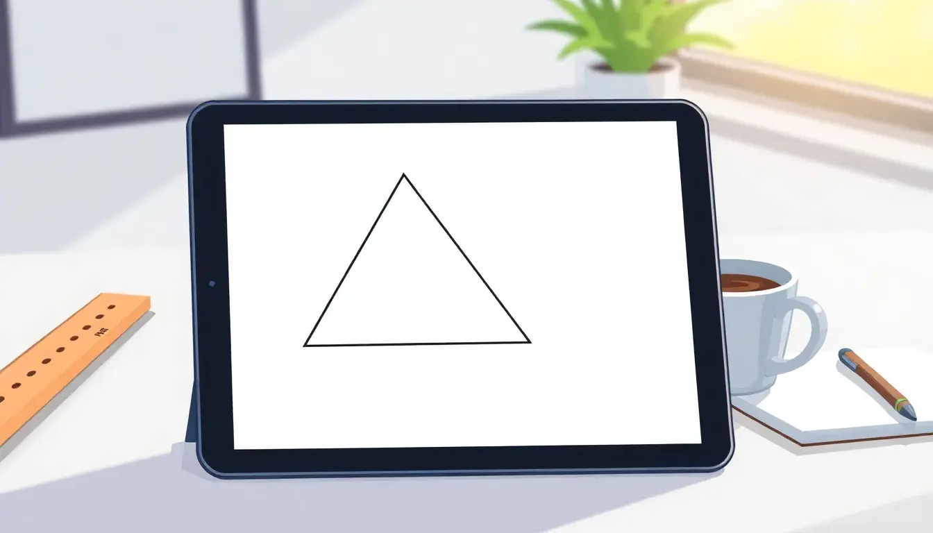 Geometrisches Dreieck auf einem Tablet in einem modernen Arbeitszimmer