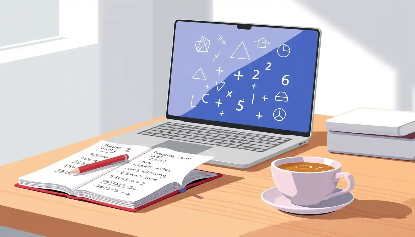 Moderner Schreibtisch mit Laptop und Notizbuch zur Berechnung der Prozentsatz Formel