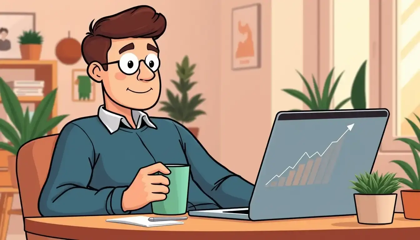 Person am Laptop analysiert Finanzen zum Thema Abfindung berechnen.