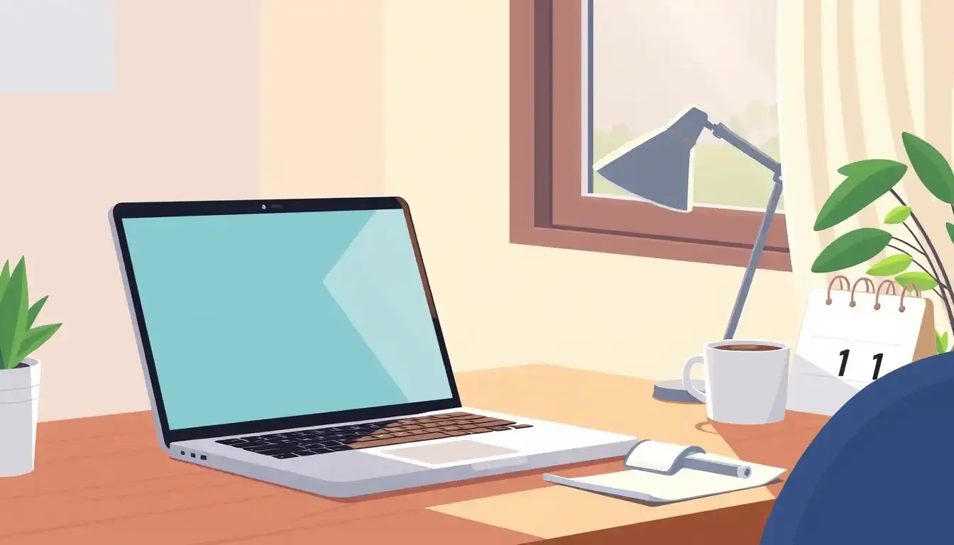 Laptop auf Holzschreibtisch neben Kaffeetasse zeigt Interface zum Alter berechnen