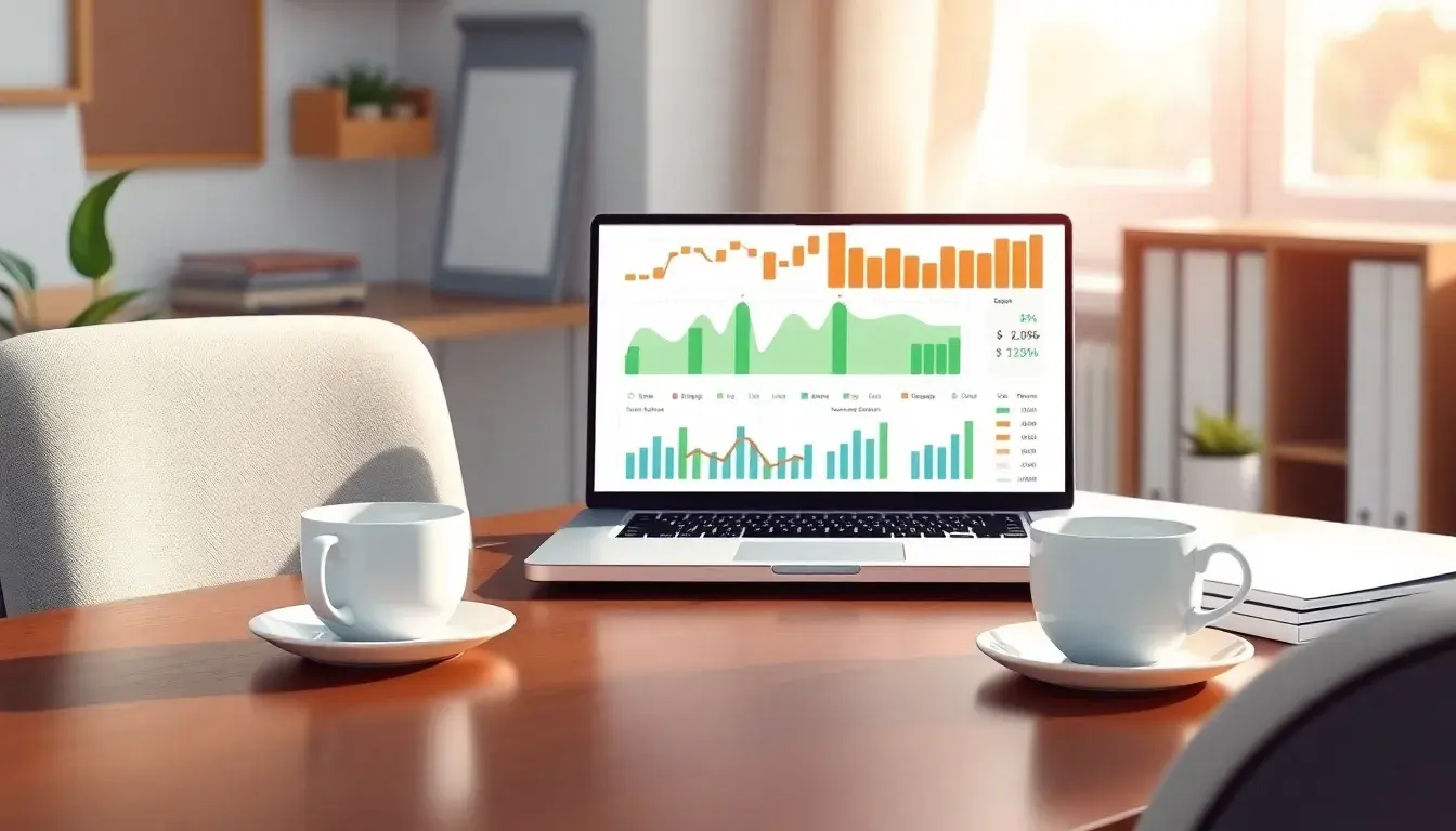 Modern workspace with laptop showing financial data for Berechnung Kirchensteuer
