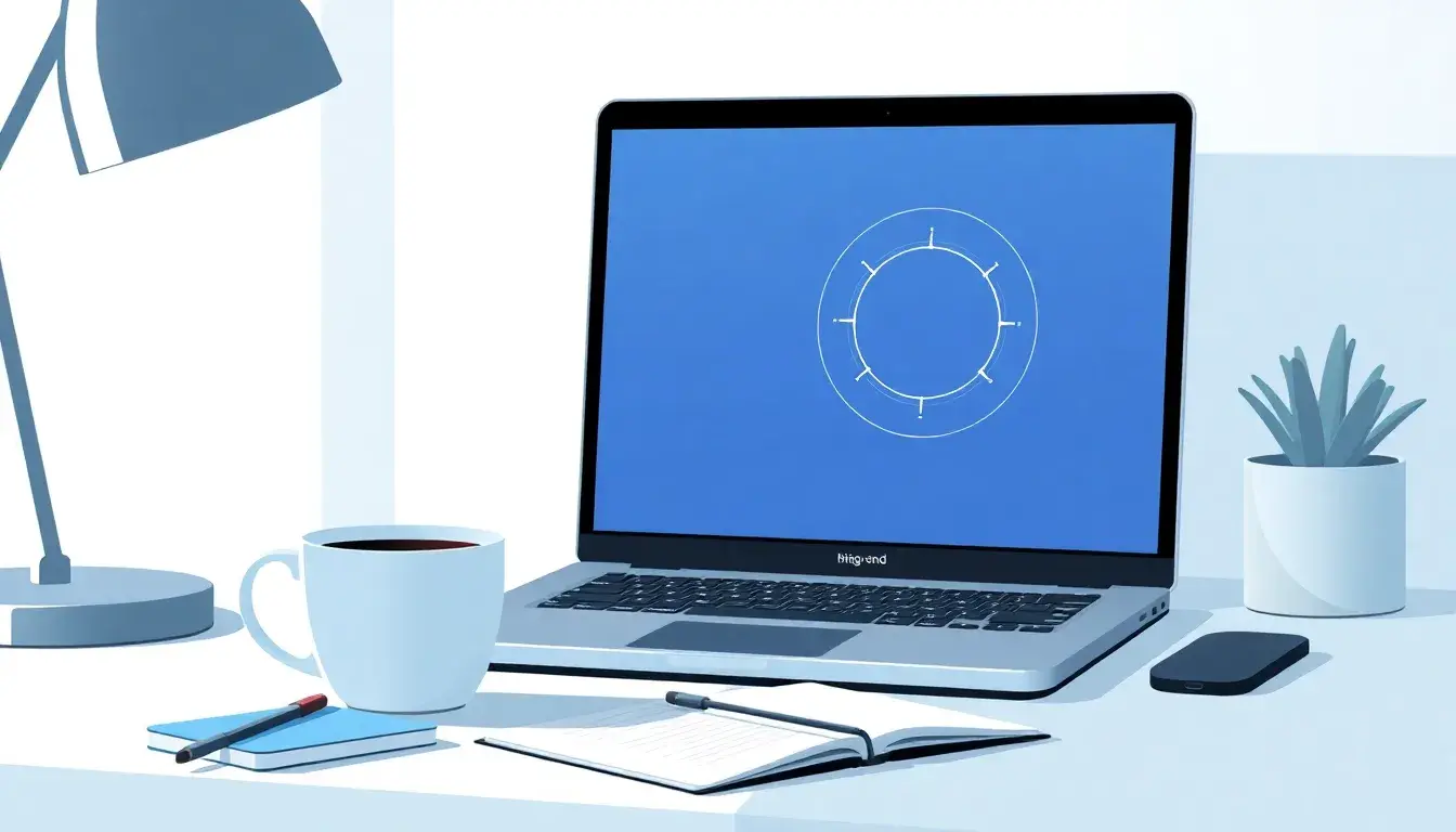 Laptop zeigt geometrische Kreisdiagramme zur Berechnung von Radius am Arbeitsplatz