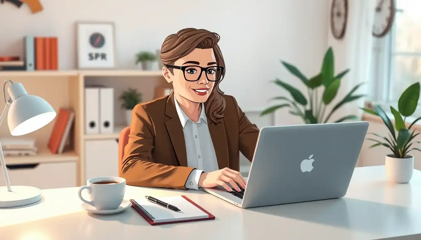Person am Laptop berechnet Kurzarbeitergeld in einem hellen modernen Home Office