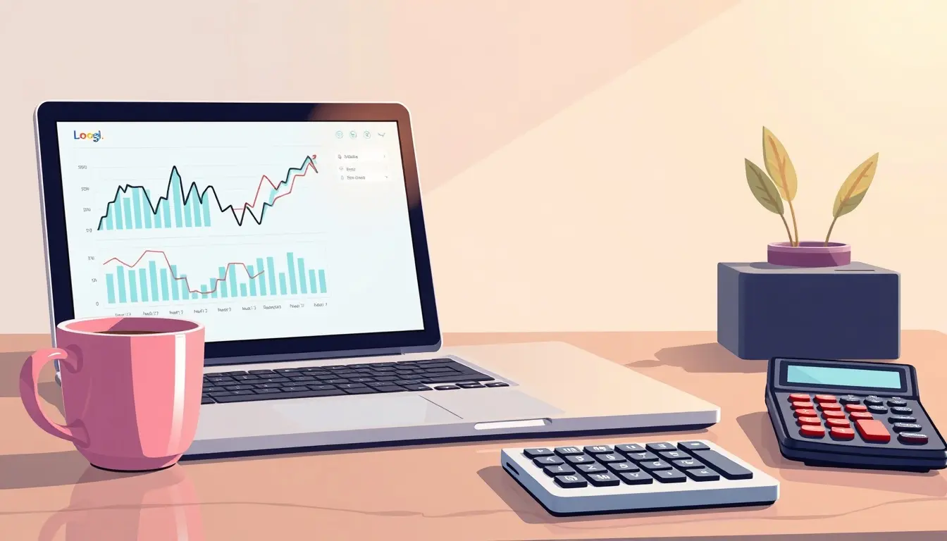 Arbeitsplatz mit Laptop und Finanzgrafiken zum Thema Marge berechnen