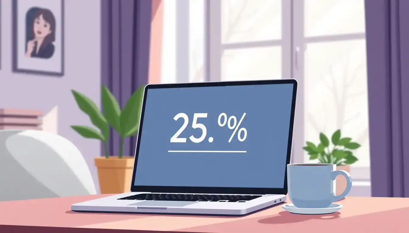 Laptop auf Schreibtisch zeigt moderne Oberfläche für Prozentrechnung im Home Office