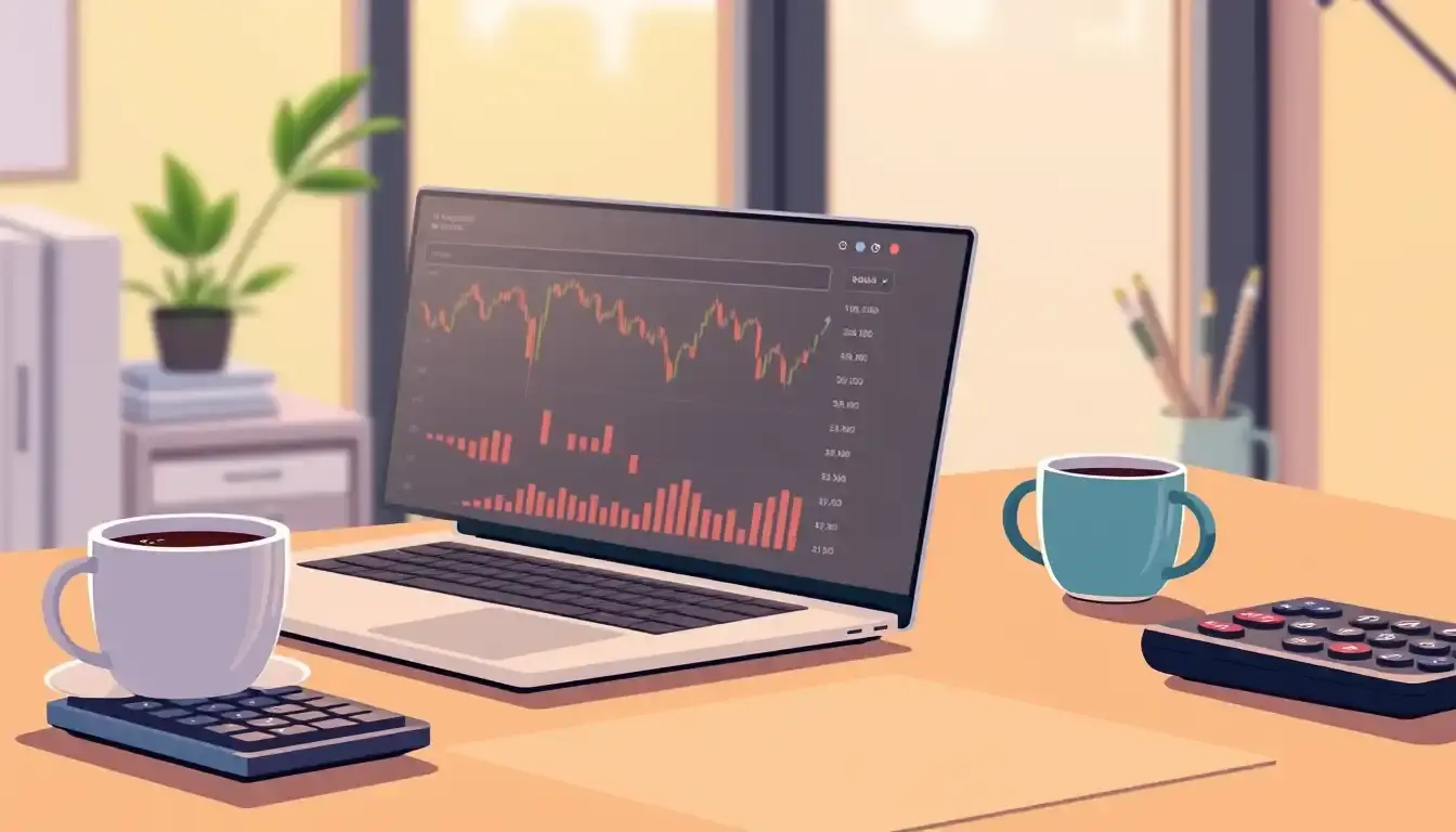 Laptop auf Schreibtisch zeigt Finanzdaten zum Thema Skonto berechnen