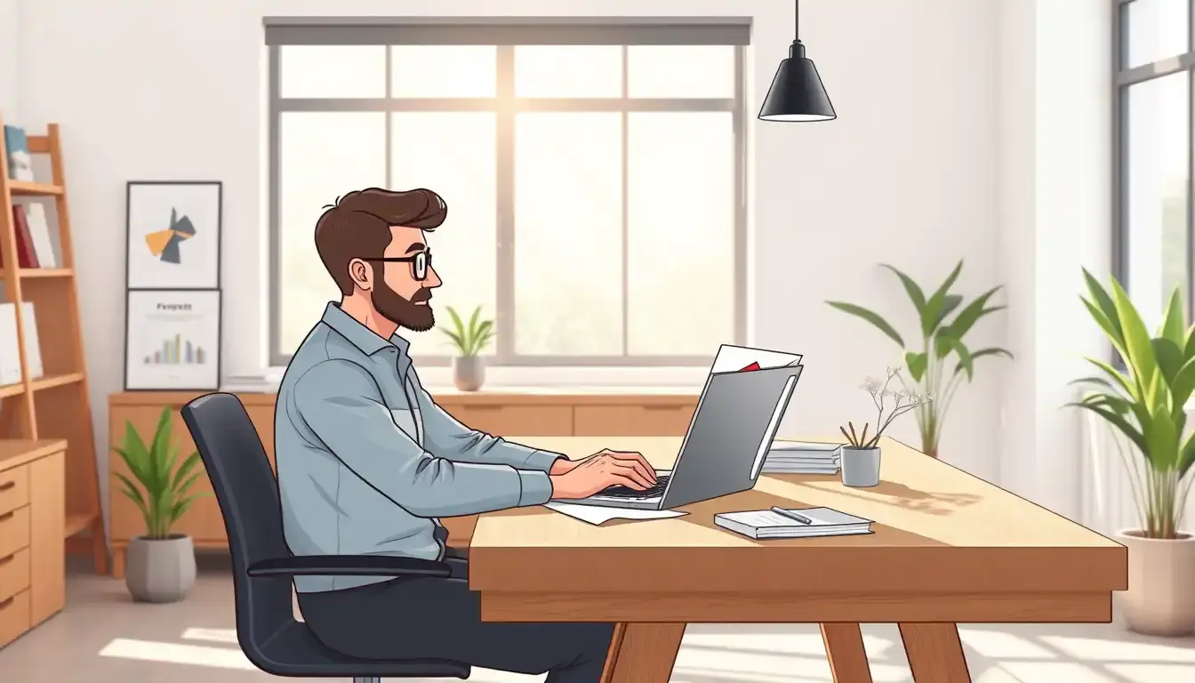 Architekt am Laptop analysiert eine Skizze zum Steigungswinkel berechnen am Arbeitsplatz