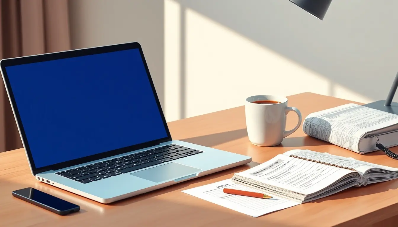 Moderner Arbeitsplatz mit Laptop und Notizen zum Thema Abschreibung berechnen