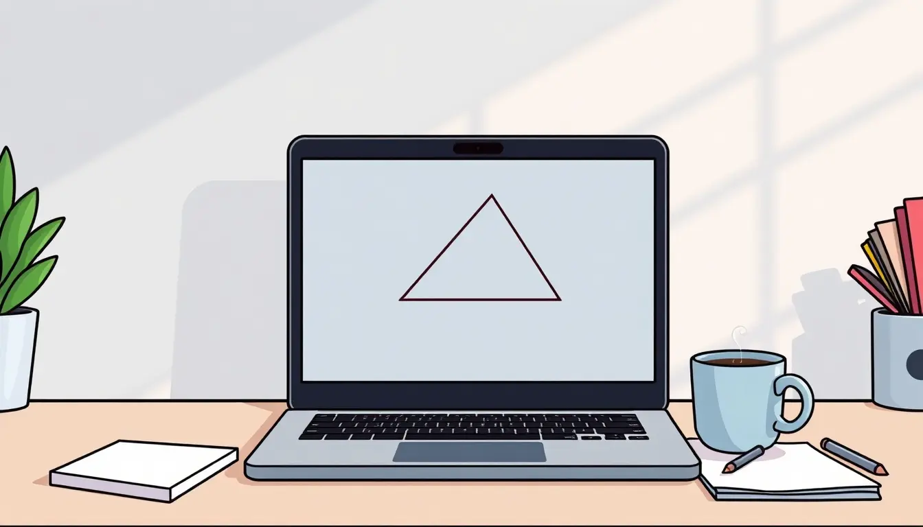 Laptop zeigt Geometrie-Diagramm zum Berechnen der Hypotenuse auf einem Schreibtisch.