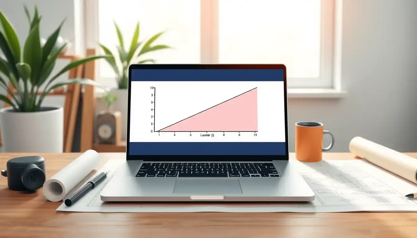 Diagramm zur Steigung berechnen auf einem Laptop-Bildschirm in modernem Büro