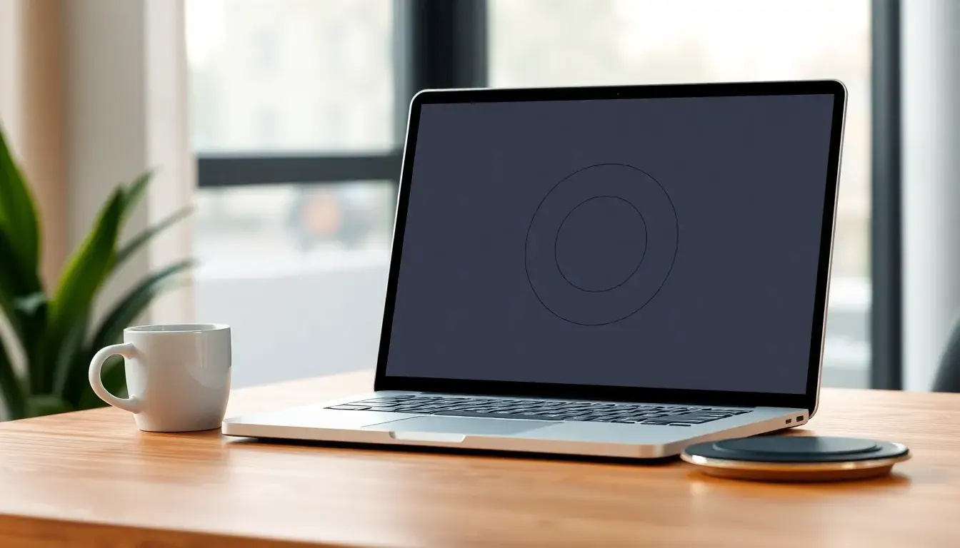 Moderner Laptop mit Geometrie-Grafiken zur Berechnung von Durchmesser und Umfang