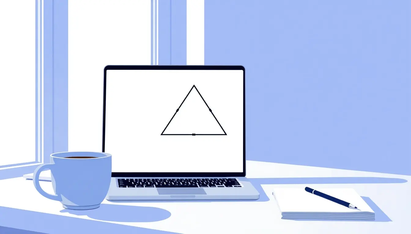 Moderner Arbeitsplatz mit Laptop und einer Grafik zur Berechnung Flächeninhalt Dreieck