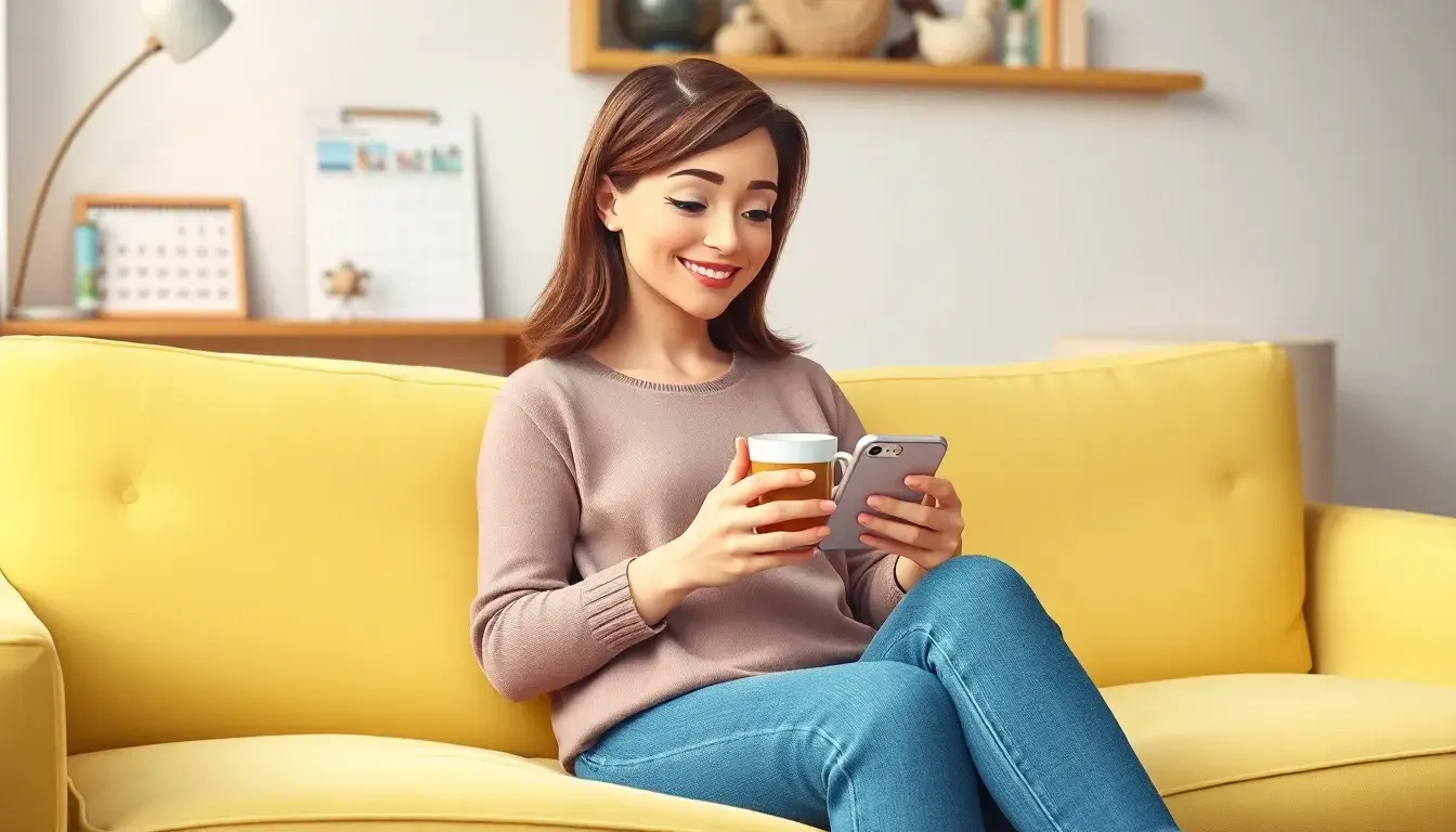 Werdende Mutter prüft Entbindungstermin berechnen auf ihrem Smartphone