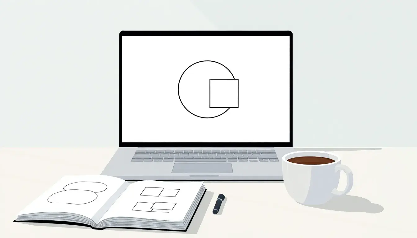 Geometrische Formen auf Laptop und Notizbuch zur Berechnung Umfang
