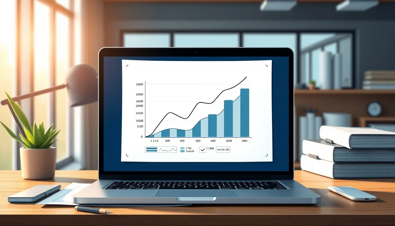 Architekturplan und Laptop mit Grafik zur Berechnung von Gefälle und Steigung