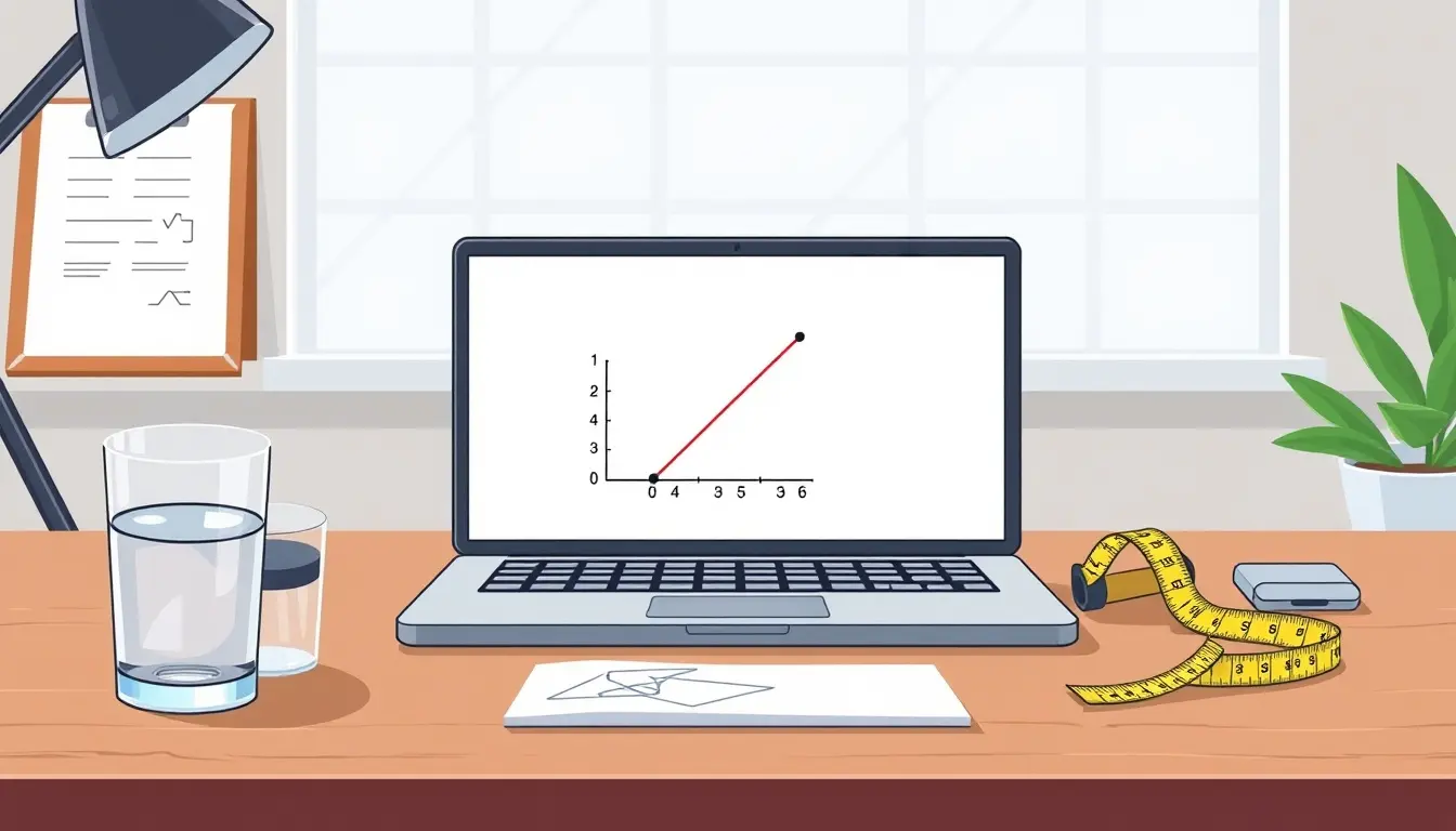 Laptop zeigt eine Grafik zur Berechnung von Liter auf einem Schreibtisch