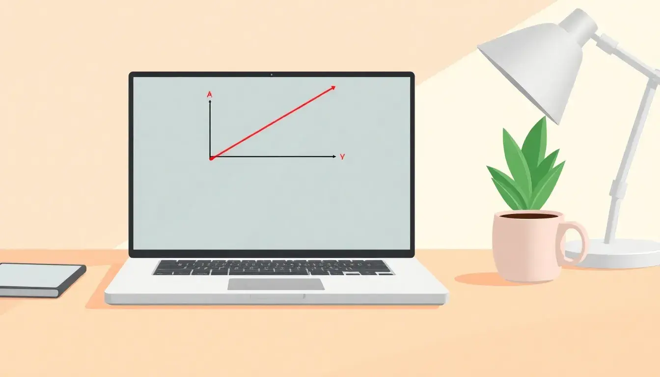 Laptop zeigt eine mathematische Kurve mit markiertem Wendepunkt auf einem Schreibtisch.
