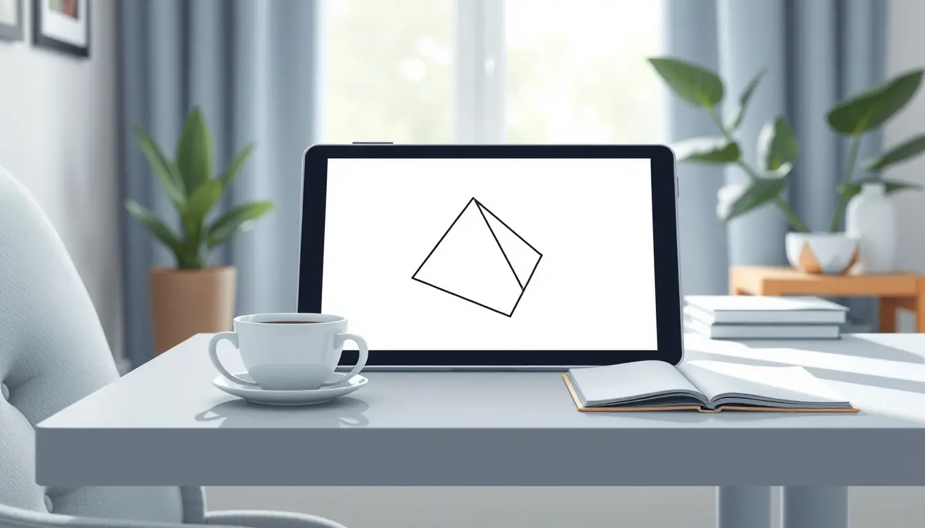 Digitales Tablet zeigt eine geometrische Trapez-Berechnung in einem modernen Büro