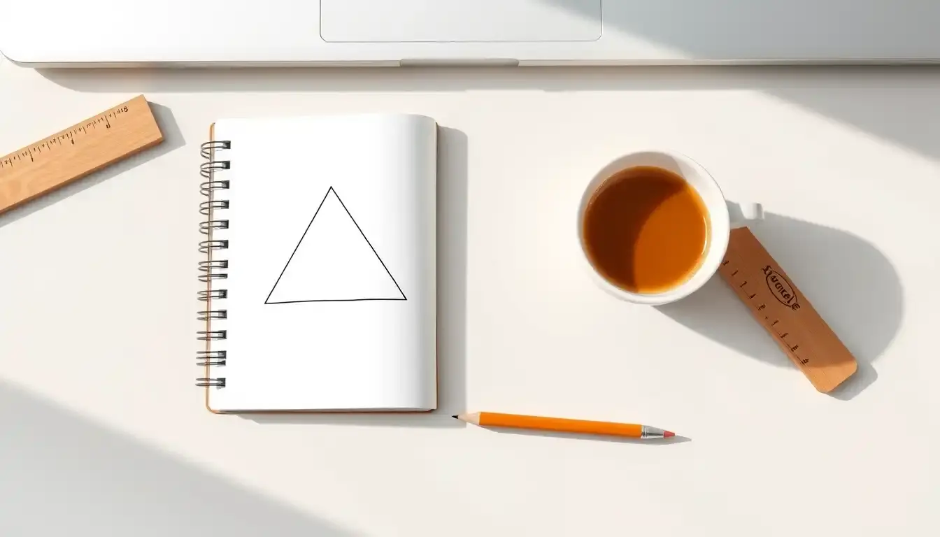 Skizze eines Dreiecks mit Lineal und Stift auf einem Schreibtisch