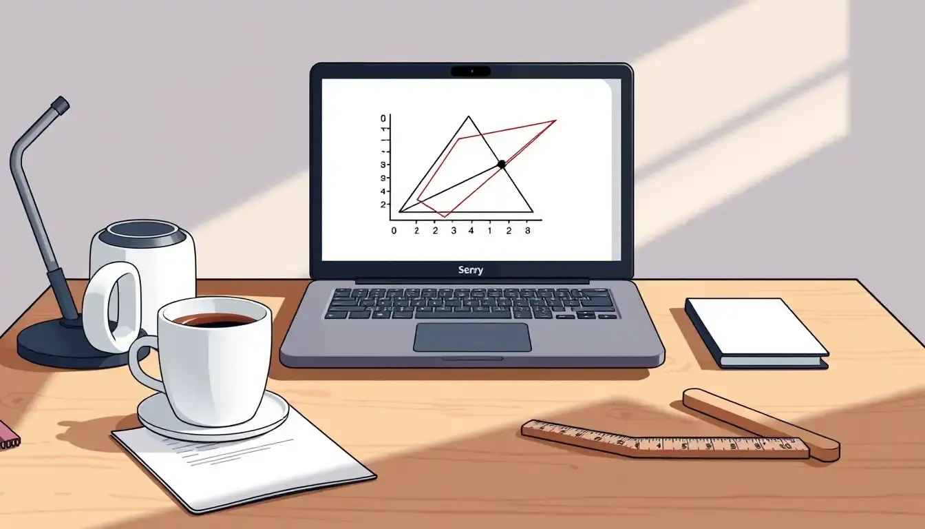 Laptop auf Schreibtisch zeigt Geometrie-Diagramm zum Durchmesser berechnen aus Umfang