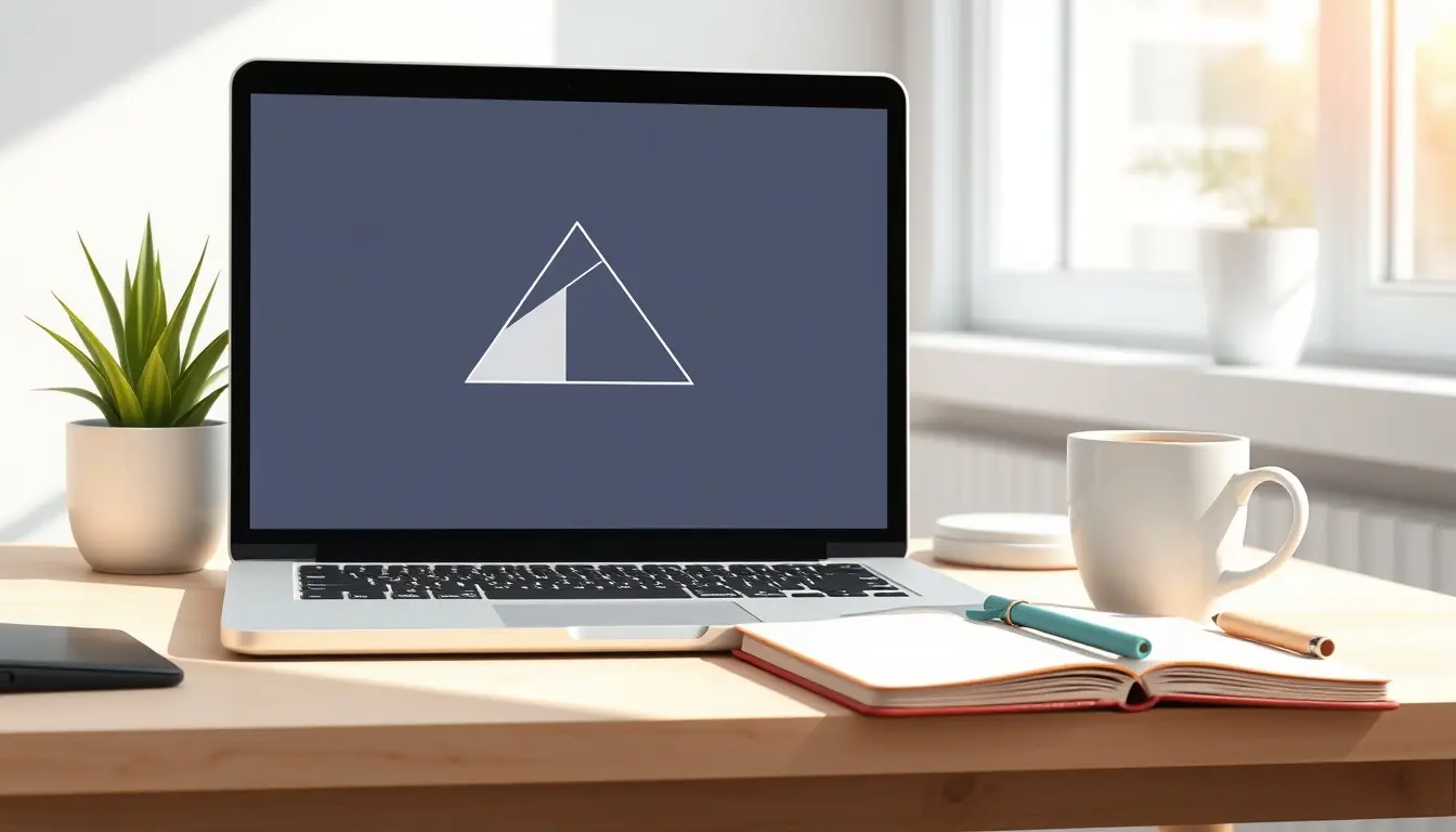 Moderner Schreibtisch mit Laptop und einer Grafik zur Flächenberechnung beim Trapez