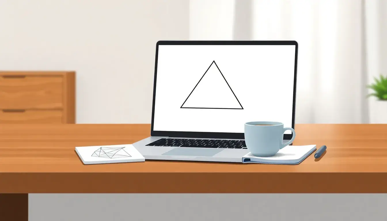 Laptop zeigt Geometrie-Diagramm zur Berechnung der Fläche eines Dreiecks