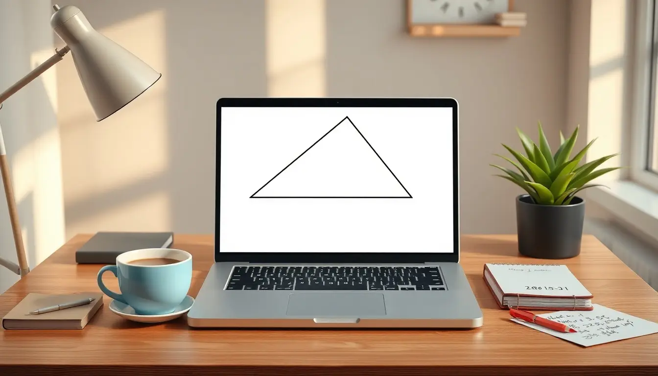Laptop auf Schreibtisch zeigt Geometrie-Grafik zum Thema Fläche Trapez berechnen