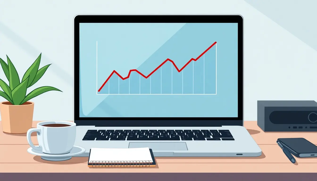 Moderne Bürooberfläche mit Laptop und Finanzgrafik zur Analyse der Gewinnschwelle