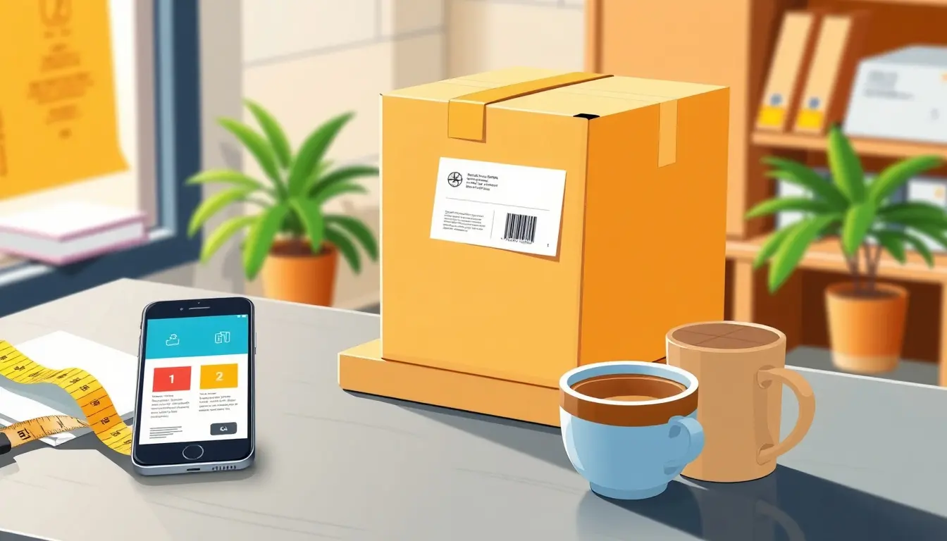 Paketversand Vorbereitung mit Maßband und Smartphone für Gurtmaß berechnen