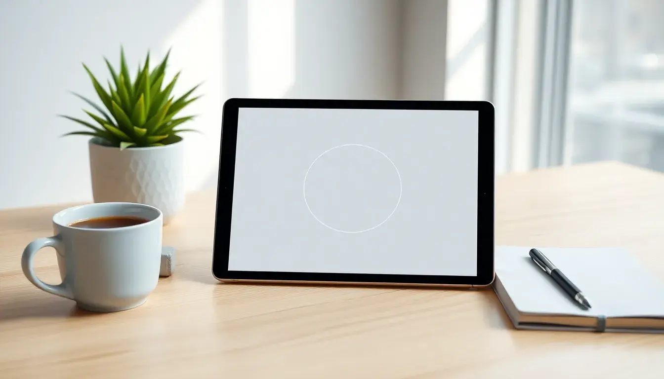 Geometrisches Kreisdiagramm auf einem Tablet in einem modernen Arbeitsbereich