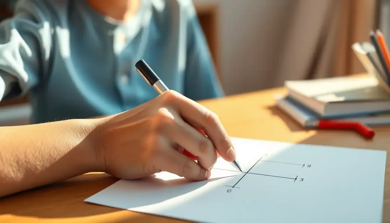 Skizze eines Koordinatensystems mit einem markierten Vektor auf Papier