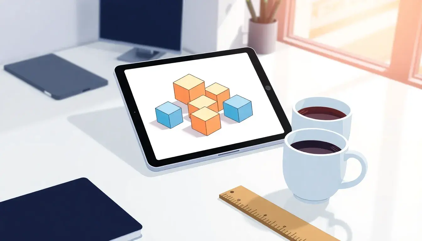 Tablet zeigt 3D Würfel zur Visualisierung von m3 berechnen