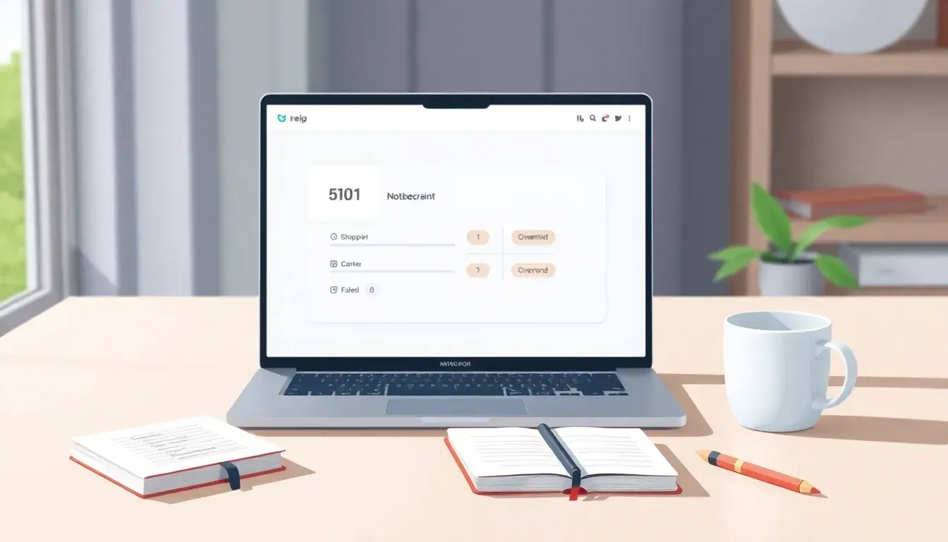 Moderner Laptop auf Schreibtisch zeigt Interface zum Note berechnen