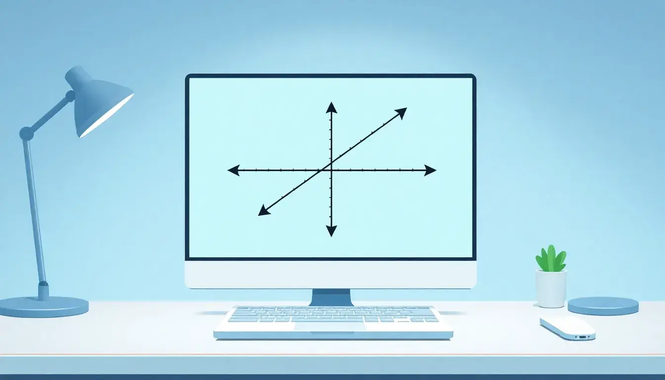 Laptop auf Schreibtisch zeigt mathematische Vektoren zum Skalarprodukt berechnen.