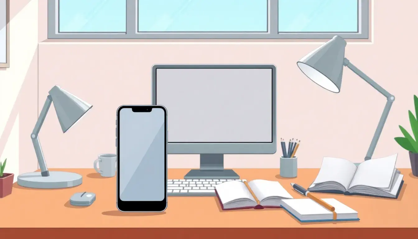 Smartphone zeigt Spritverbrauch berechnen App auf einem modernen Schreibtisch