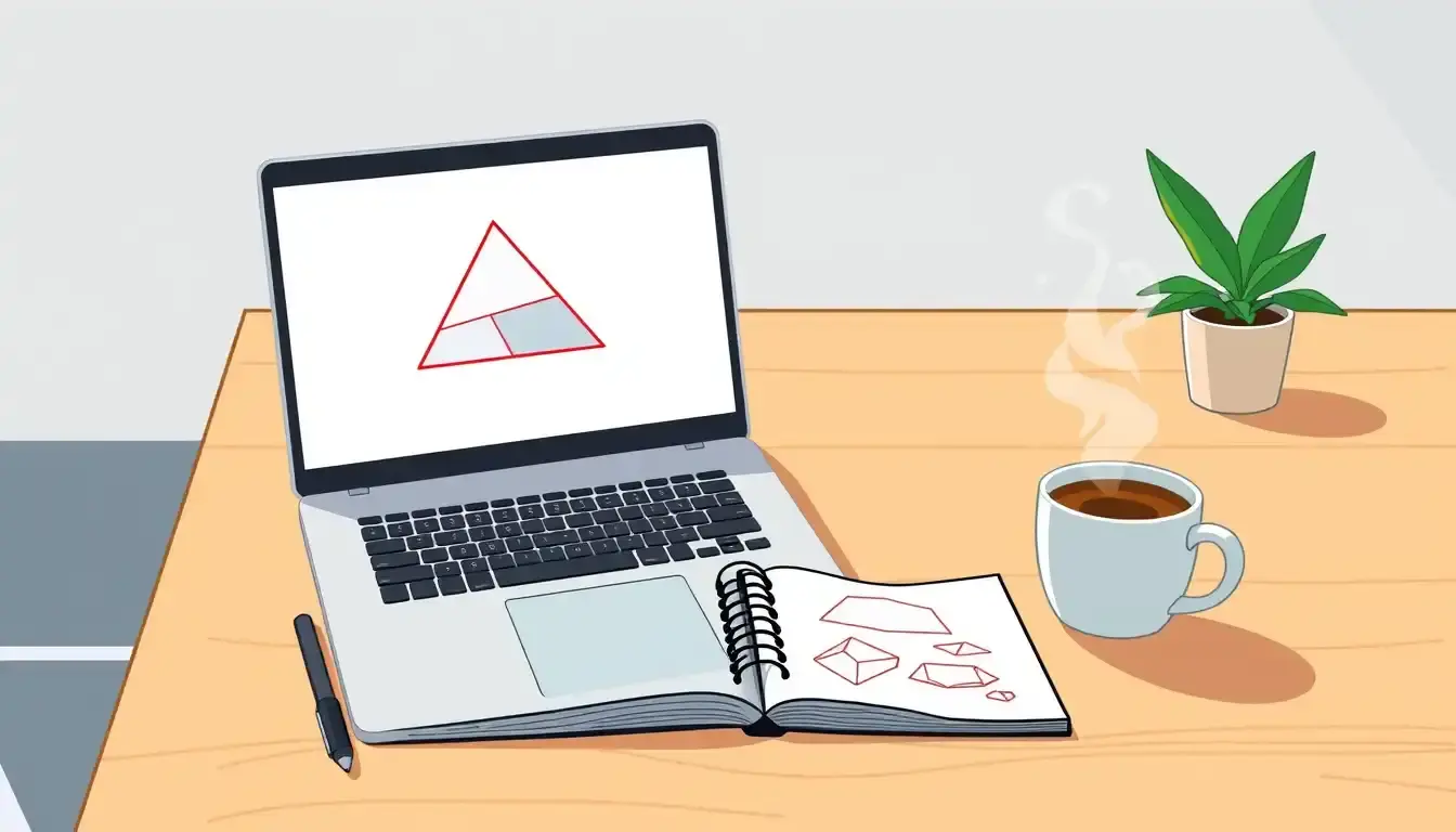 Laptop auf Schreibtisch zeigt geometrische Form zum Trapez Fläche berechnen.