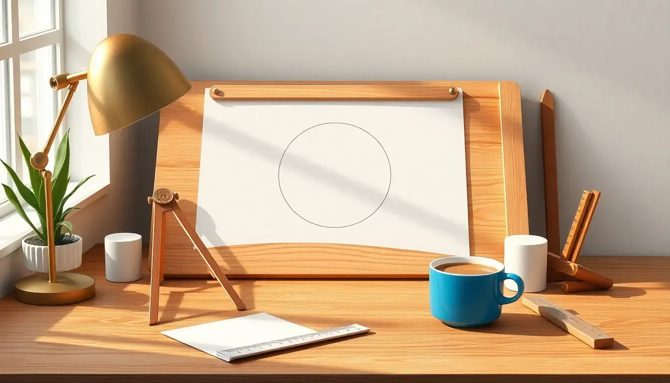 Geometrischer Arbeitsplatz mit Zirkel und Lineal zum Durchmesser berechnen