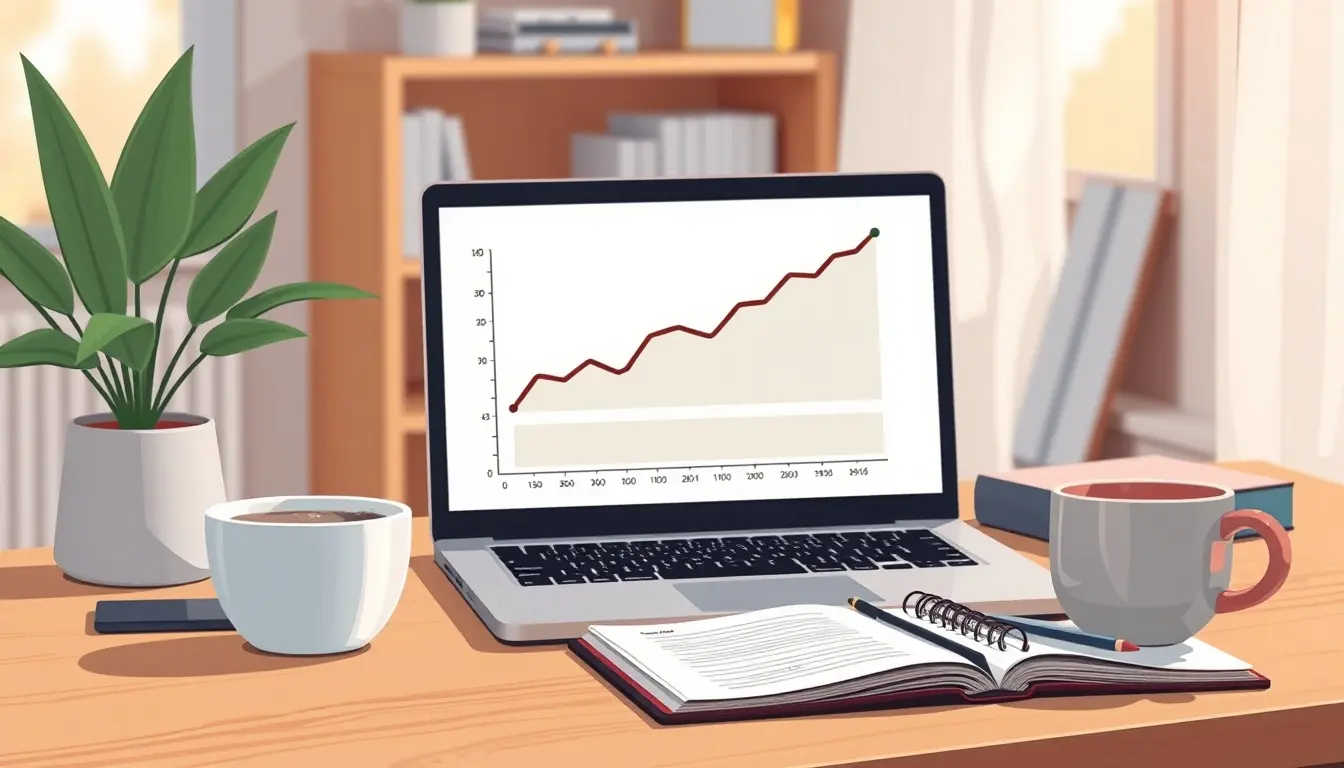 Finanzielle Planung am Laptop mit Zinsrechner Festgeldanlage Grafiken