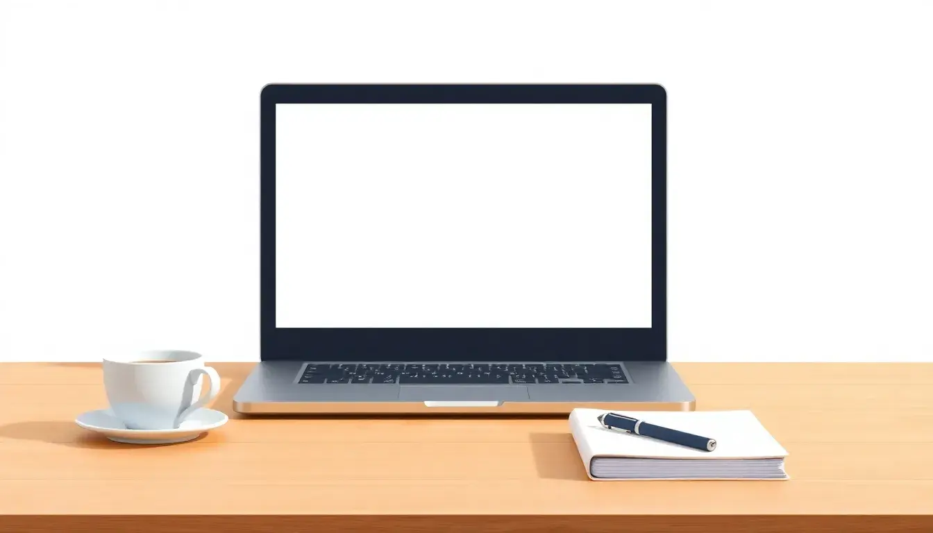 Laptop zeigt geometrische Formen zum Fläche berechnen auf einem hellen Schreibtisch