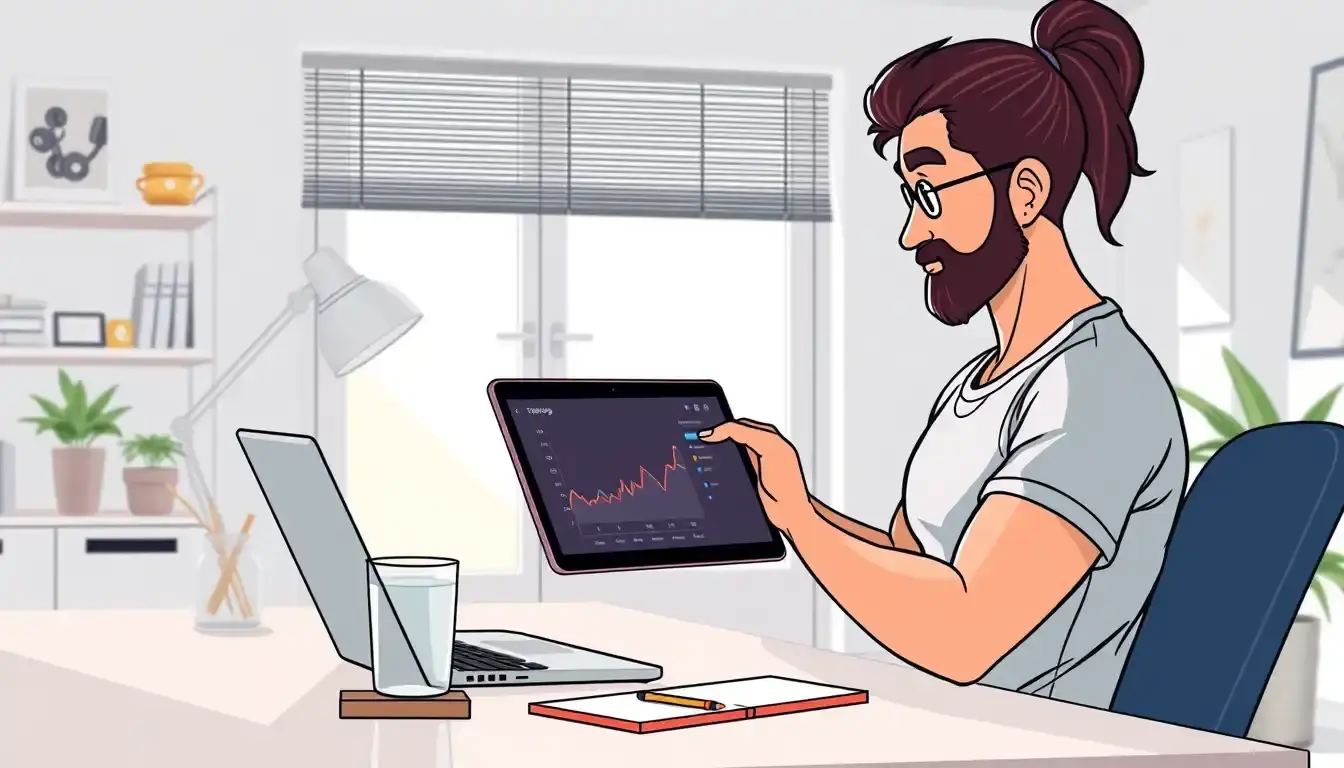 Person am Laptop analysiert Daten zum Thema Kalorienverbrauch berechnen im hellen Home Office.