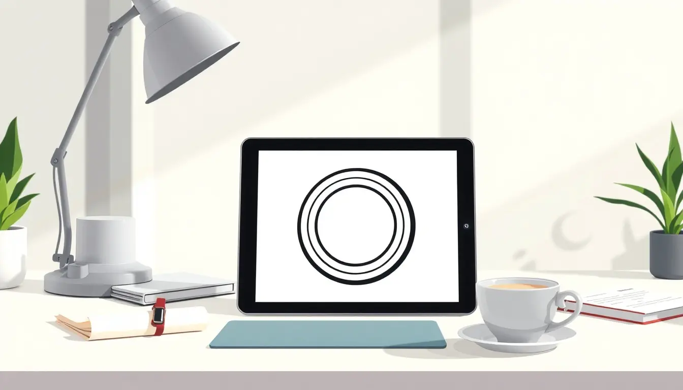 Geometrische Darstellung eines Kreises auf einem Tablet in einem modernen Büro