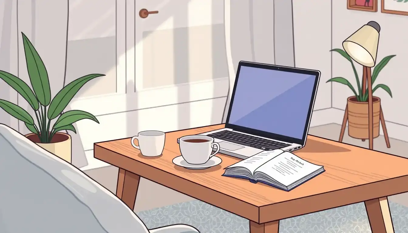 Laptop und Baby-Notizbuch auf Tisch zur Berechnung Elterngeld