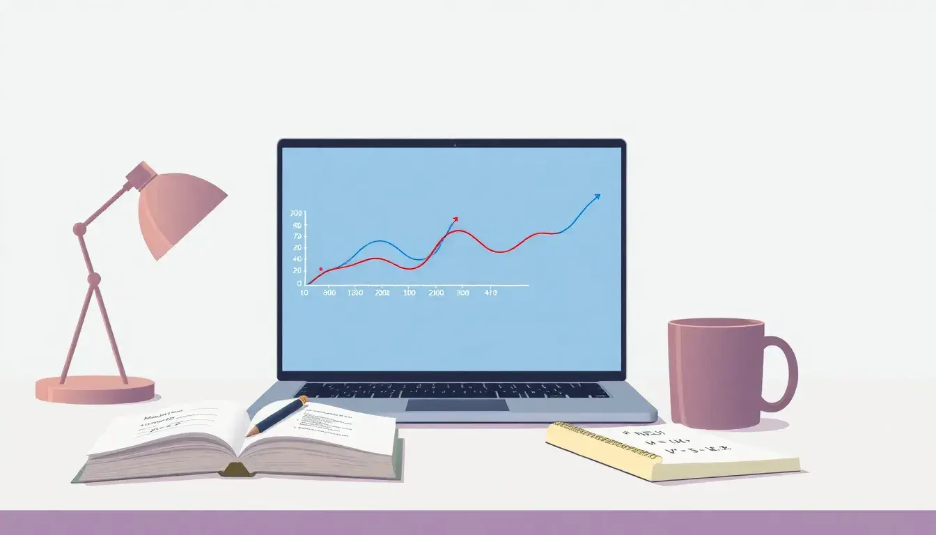 Laptop zeigt Grafik zum Geschwindigkeit berechnen auf modernem Schreibtisch.