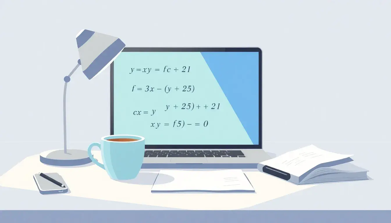 Mathematik-Setup am Schreibtisch zum Quersumme berechnen am Laptop