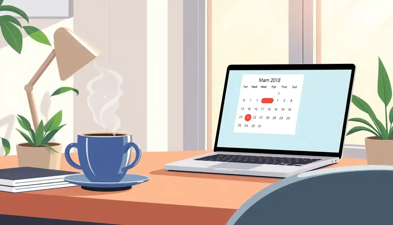 Moderner Schreibtisch mit Laptop und Kalender zur Planung von Zeiträumen