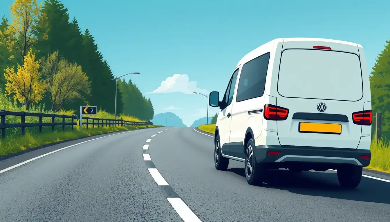 Auto bremst auf nasser Straße zur Illustration des Bremsweges