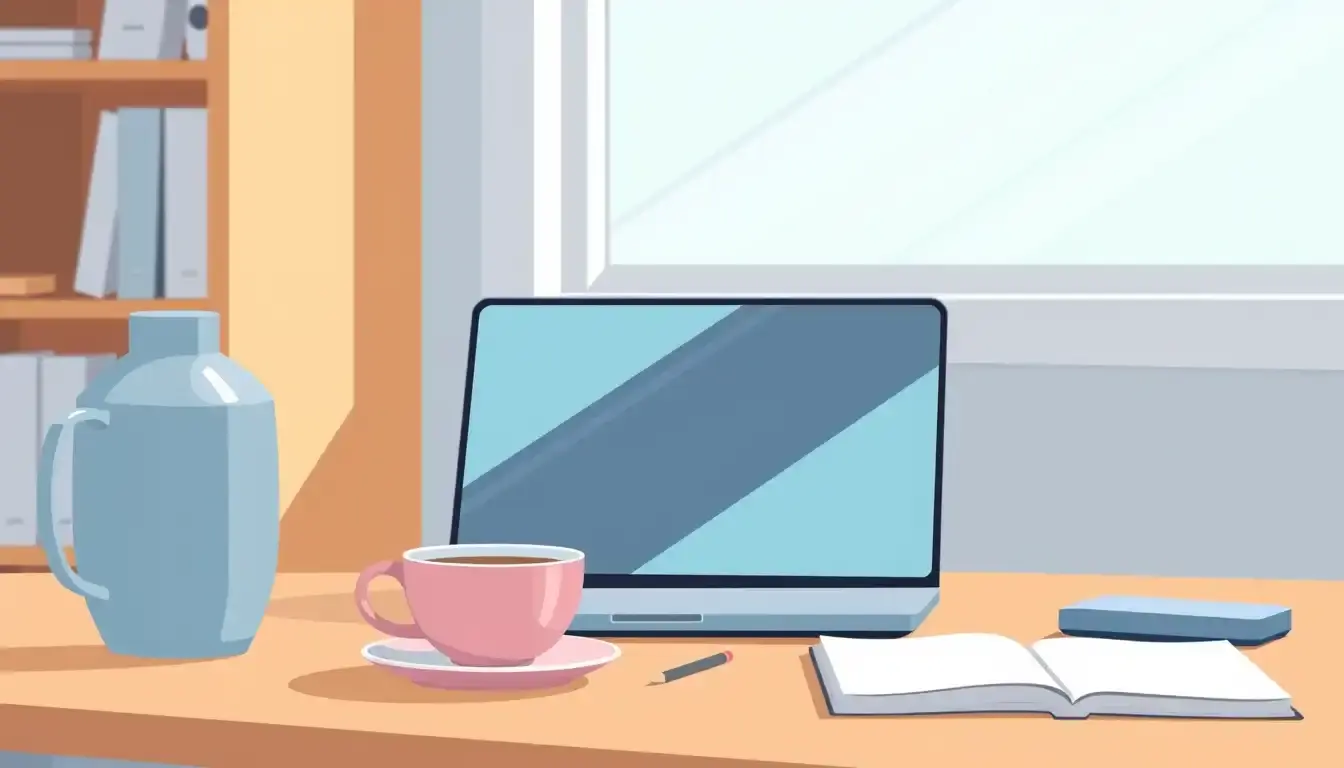 Arbeitsplatz mit Laptop und Notizen zur Berechnung Urlaubsabgeltung