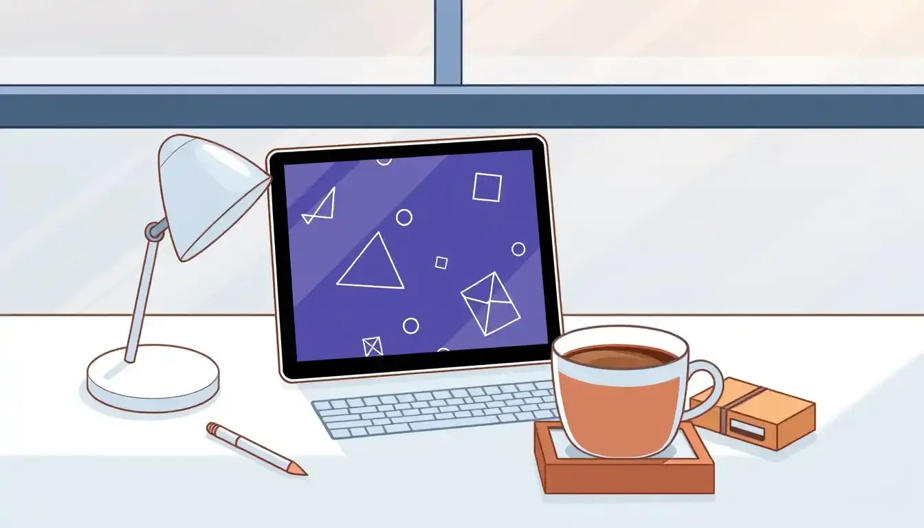 Tablet mit geometrischer Skizze zur Fläche Dreieck Berechnung auf modernem Schreibtisch